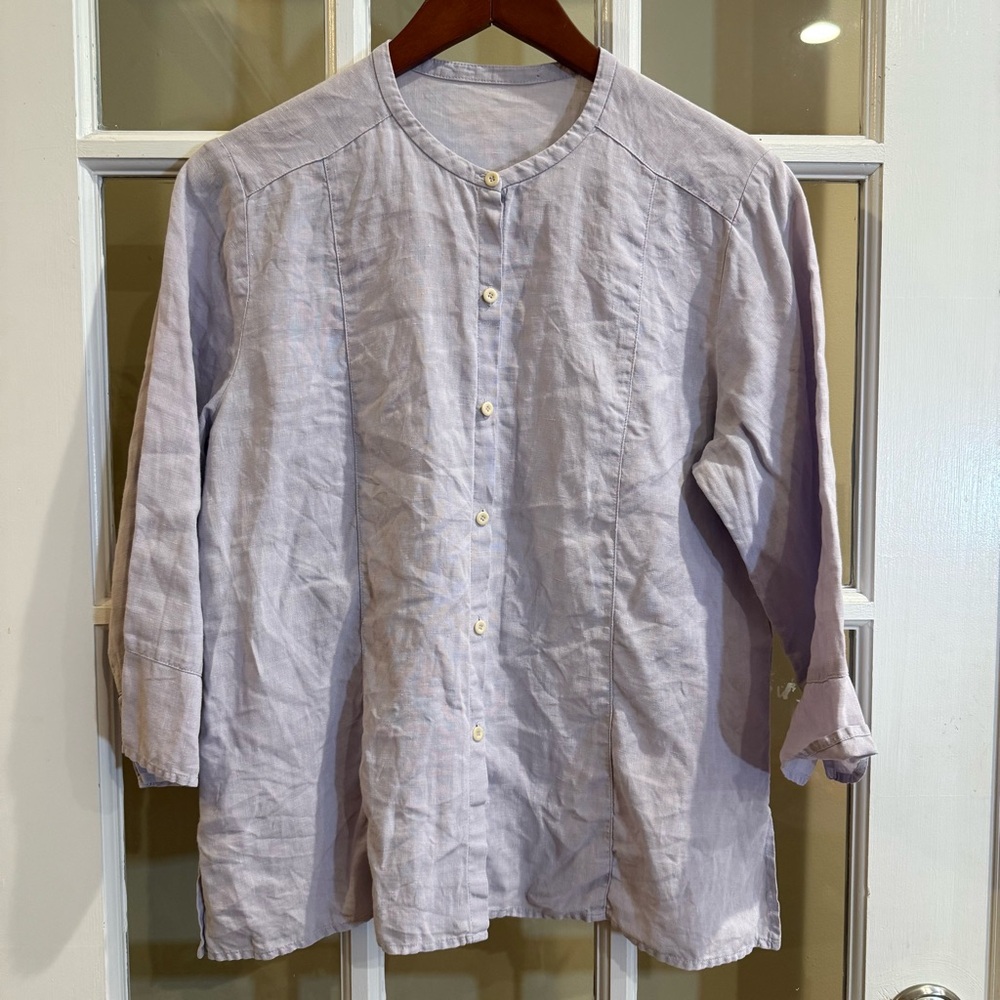 Eileen Fisher Lilac Linen Button Front Longline Minimalist Tunic Top Size Small